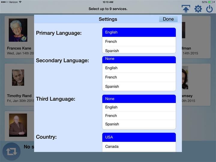 Language Selection Screen