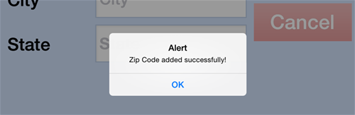 Zip Code Add Alert Successful
