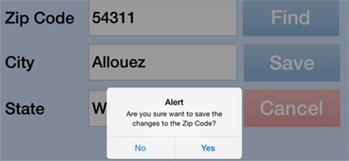 Zip Code Save Changes Alert