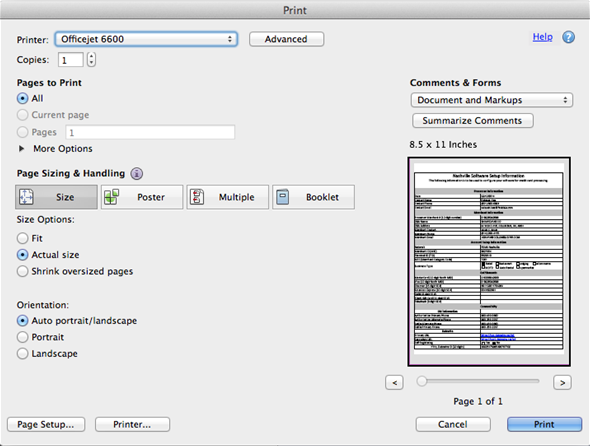 Example Print Dialog Box