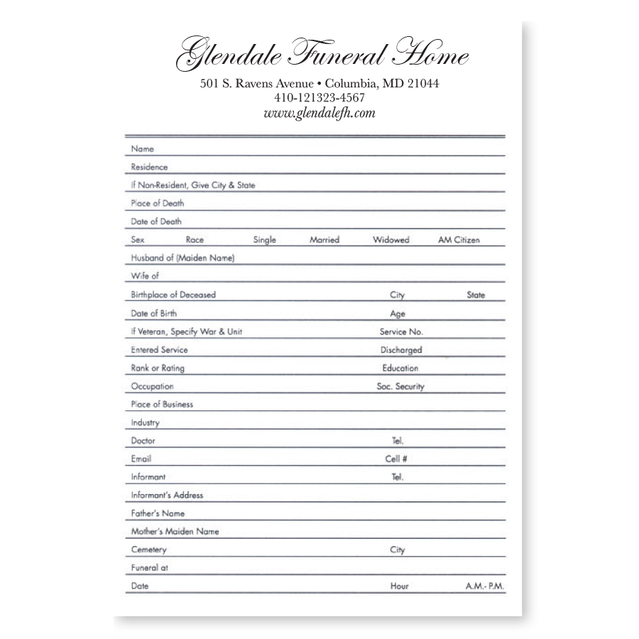 Small Funeral Arrangement Card