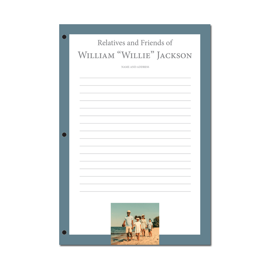 File Pages Packet Gallery Signature Relatives & Friends Page Packets